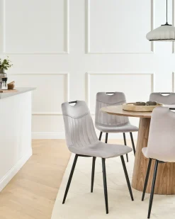 Sæt med 4 spisebordsstole ARGYLE Velour Lysegrå