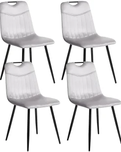 Sæt med 4 spisebordsstole ARGYLE Velour Lysegrå