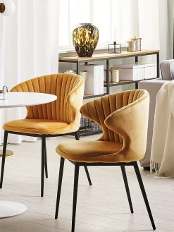 Sæt med 2 spisebordsstole AUGUSTA Velour Sennepsgul