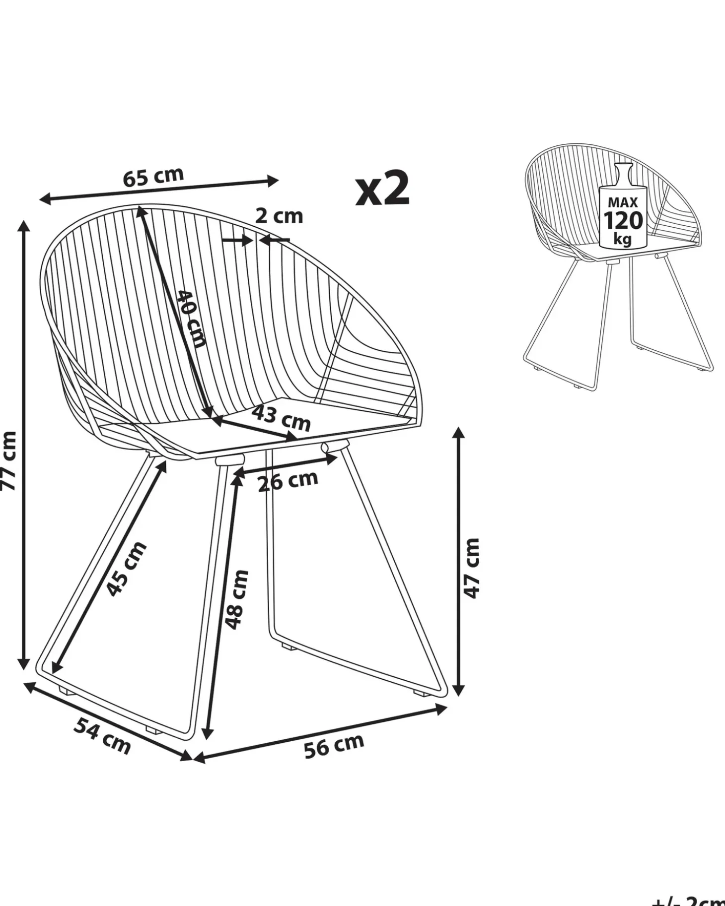 Sæt med 2 spisebordsstole AURORA Metal Sort