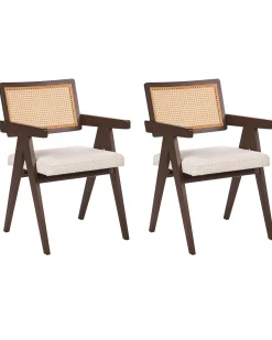 Sæt med 2 spisebordsstole AVA Træ Mørkebrun/lys beige
