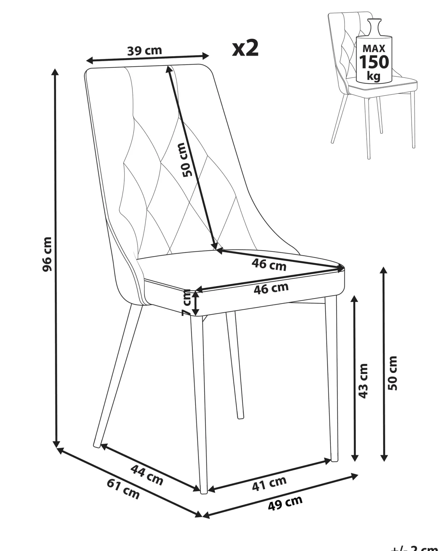 Sæt med 2 spisebordsstole AVENIR Velour Brungrå