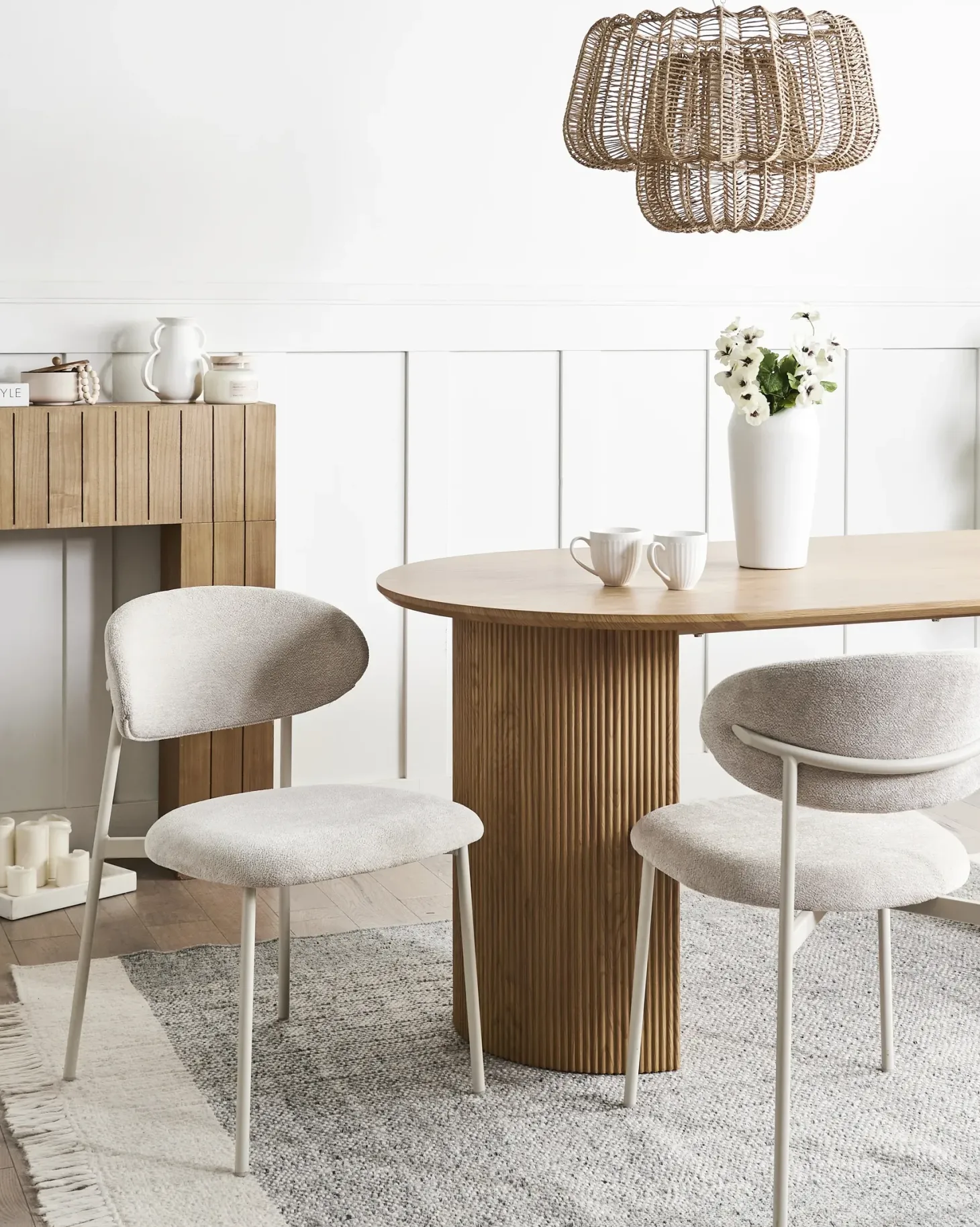 Sæt med 2 spisebordsstole COWLEY Chenille Lys Beige