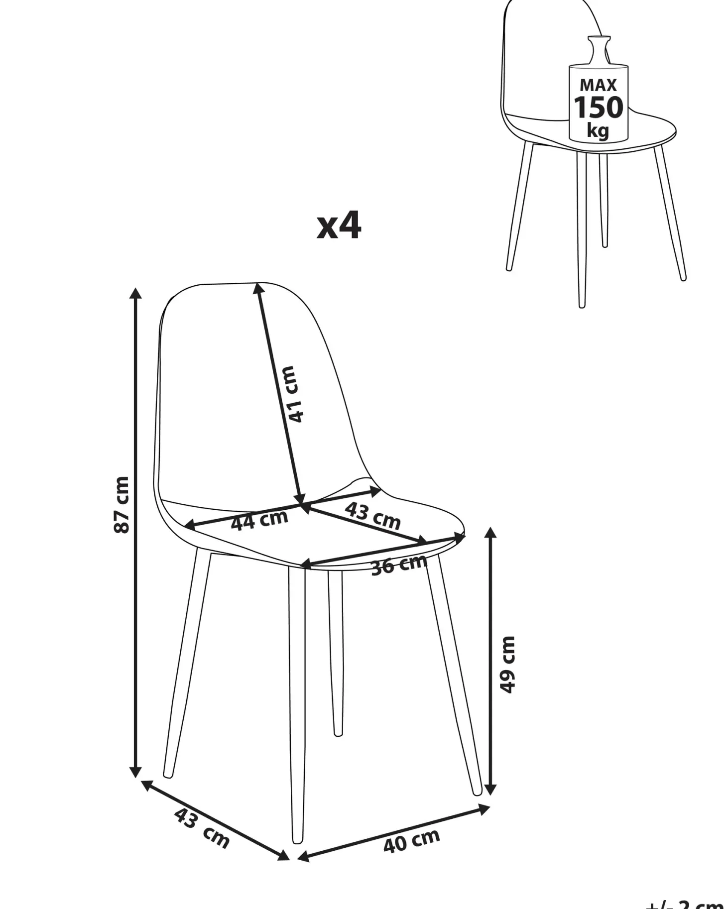 Sæt med 4 spisebordsstole CRANDALL Lys Beige