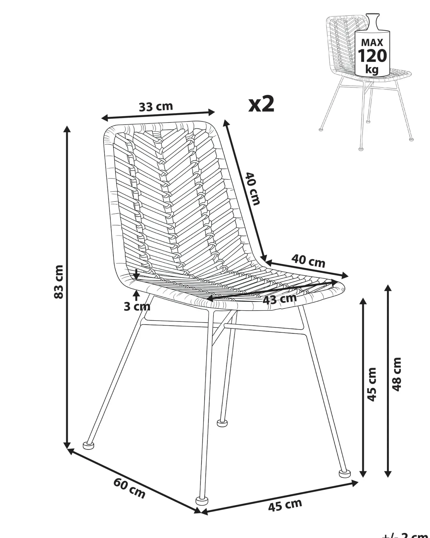 Sæt med 2 spisebordsstole DILLEY Rattan Naturlig