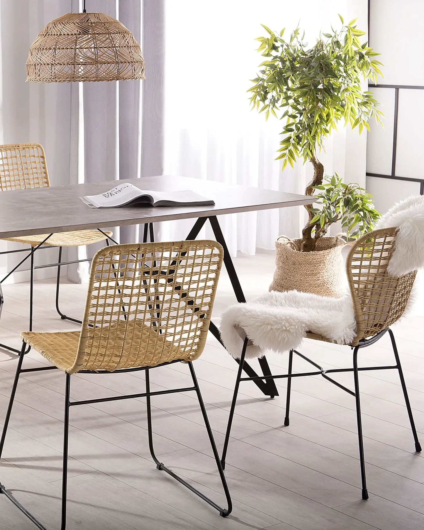 Sæt med 2 spisebordsstole ELFROS Rattan Naturlig