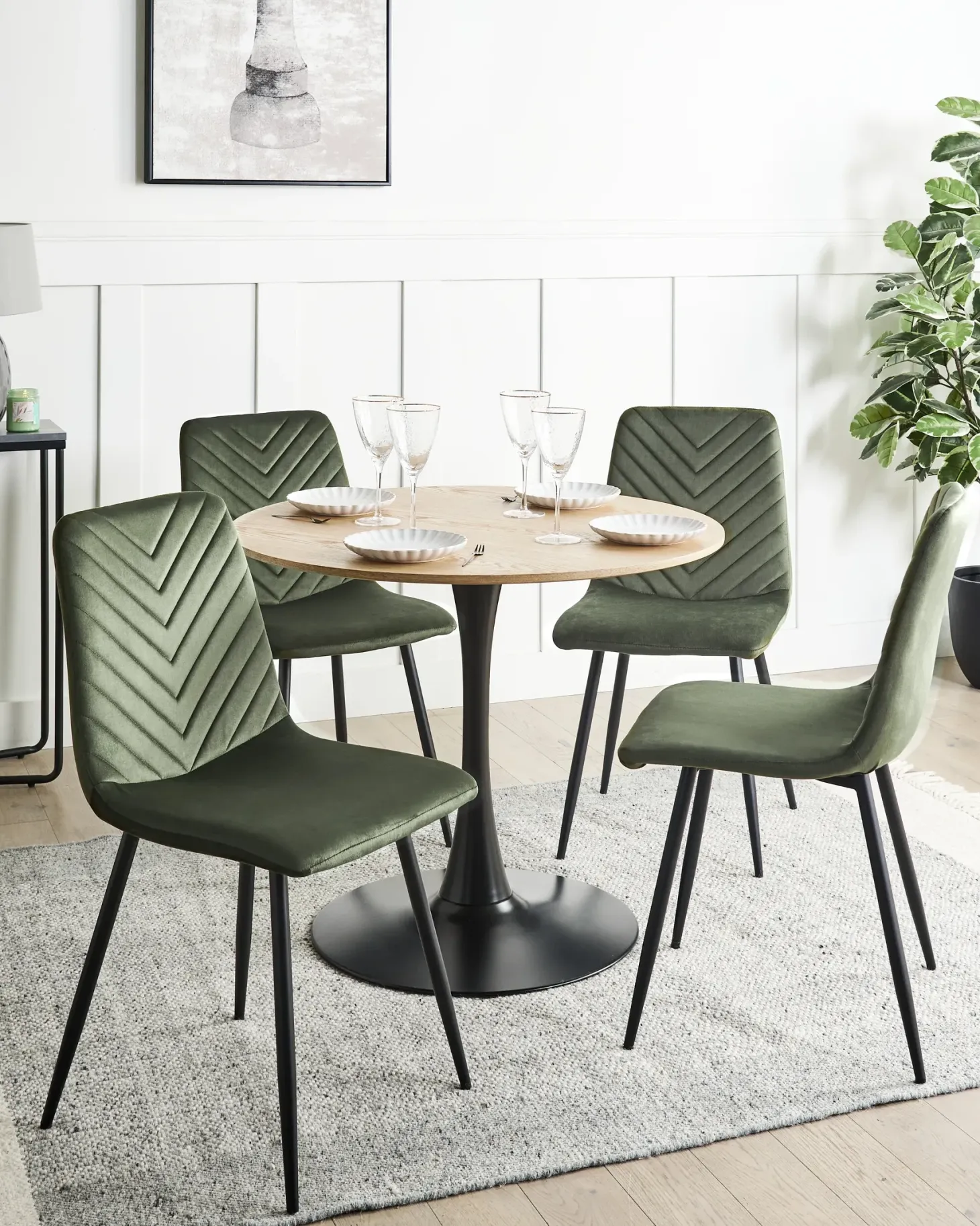 Sæt med 4 spisebordsstole HAVRE Velour Olivengrøn