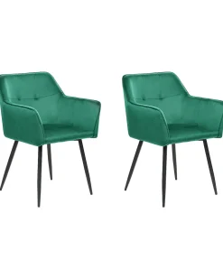 Sæt med 2 spisebordsstole JASMIN Velour Smaragdgrøn