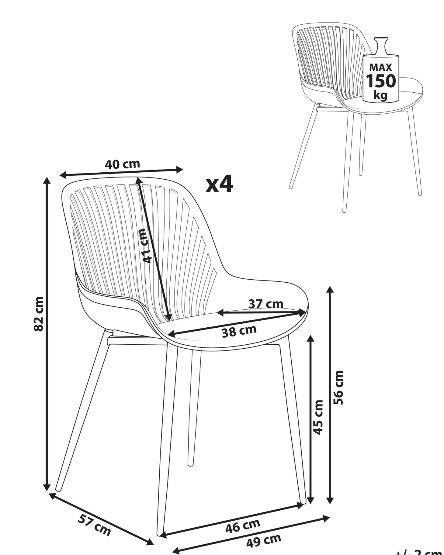 Sæt med 4 spisebordsstole KLEVE Beige