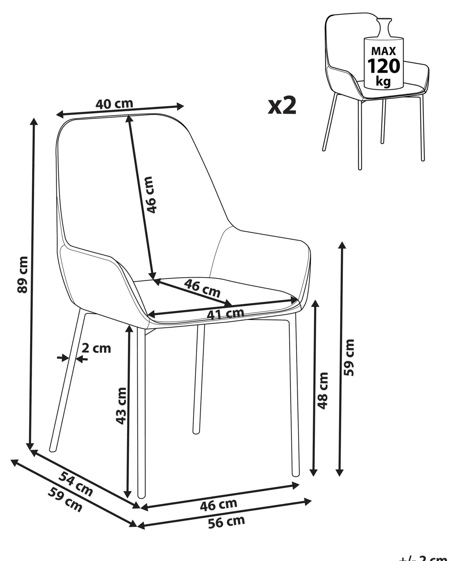 Sæt med 2 spisebordsstole LOVERNA Velour Grå