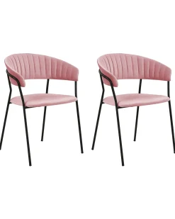 Sæt med 2 spisebordsstole MARIPOSA Velour Lyserød