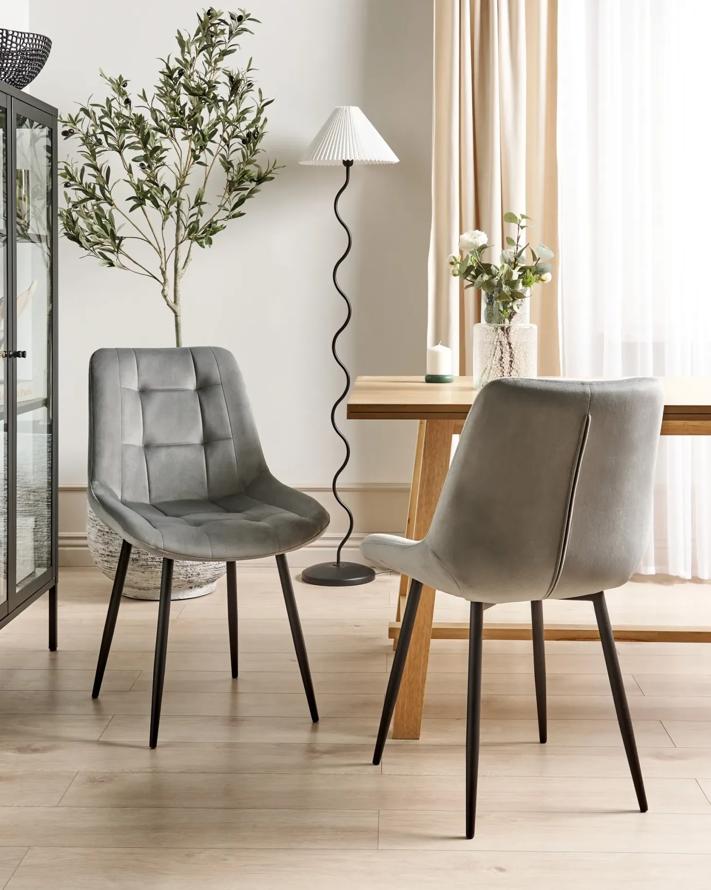 Sæt med 2 spisebordsstole MELROSE Velour Lysegrå