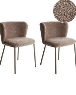 Sæt med 2 spisebordsstole MINA II Boucle Lysebrun