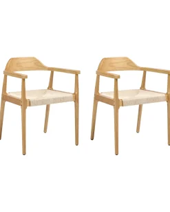 Sæt med 2 spisebordsstole OAKDALE Træ Lysebrun/beige