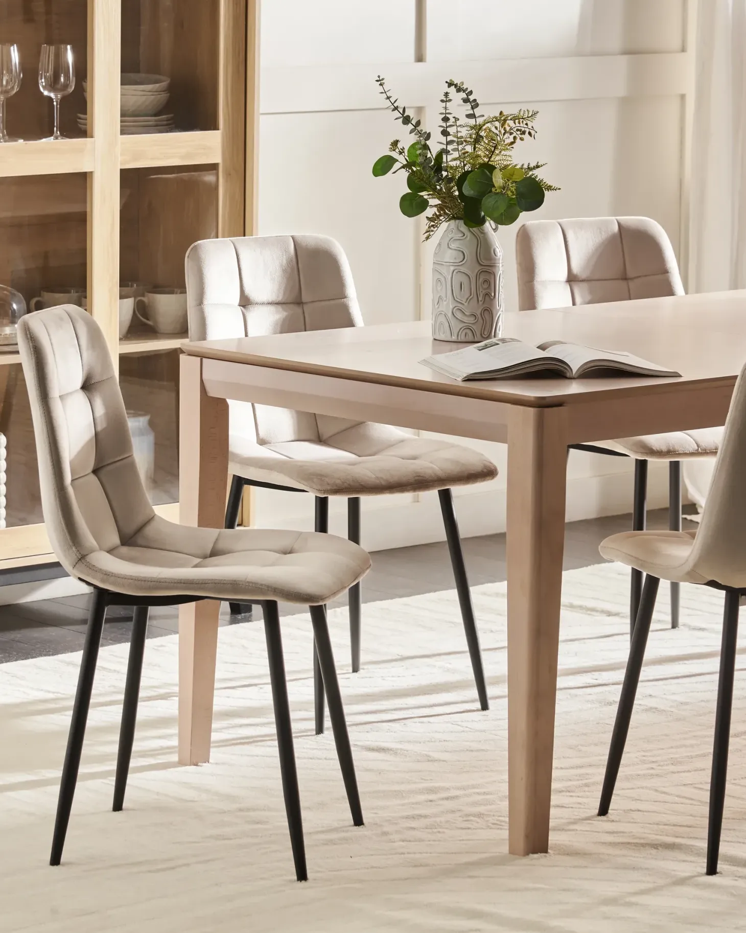 Sæt med 4 spisebordsstole POWELL Velour Beige