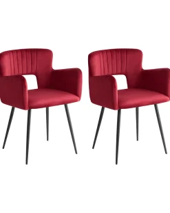 Sæt med 2 spisebordsstole SANILAC Velour Mørkerød