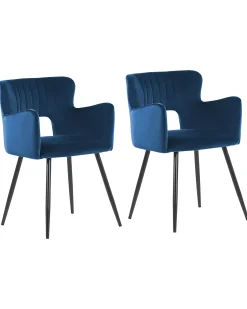 Sæt med 2 spisebordsstole SANILAC Velour Navy Blå