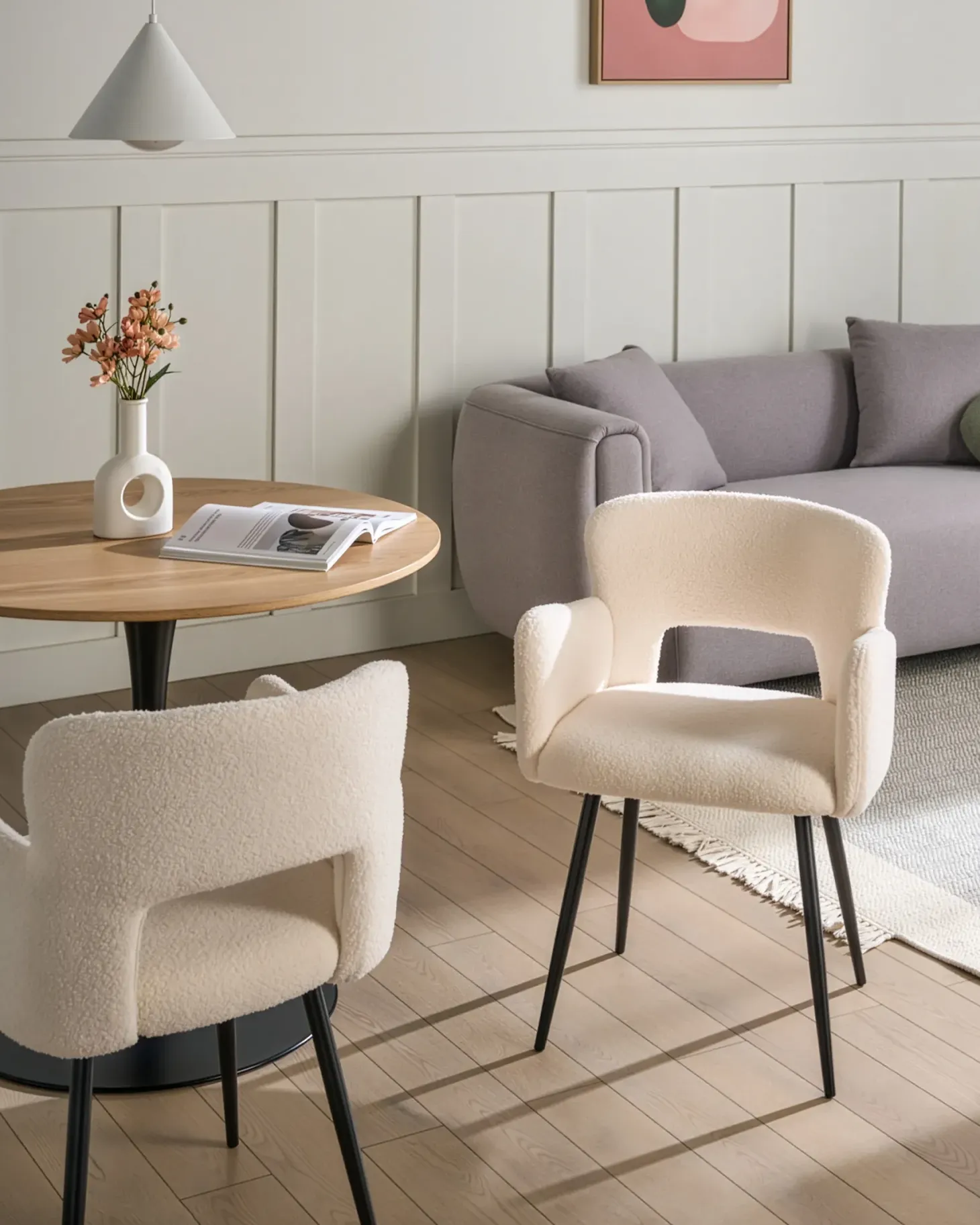 Sæt med 2 spisebordsstole SANILAC Boucle Hvid
