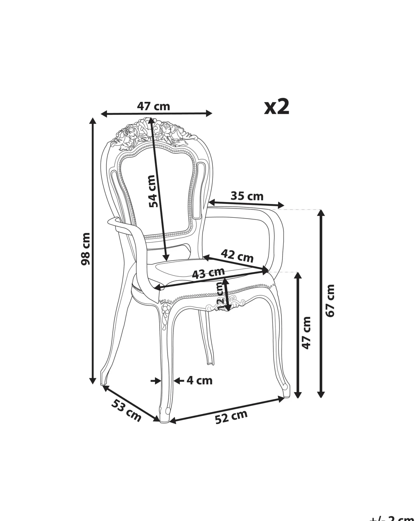 Sæt med 2 spisebordsstole VERMONT Transparent