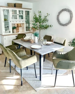 Sæt med 2 spisebordsstole WELLSTON Velour Olivengrøn
