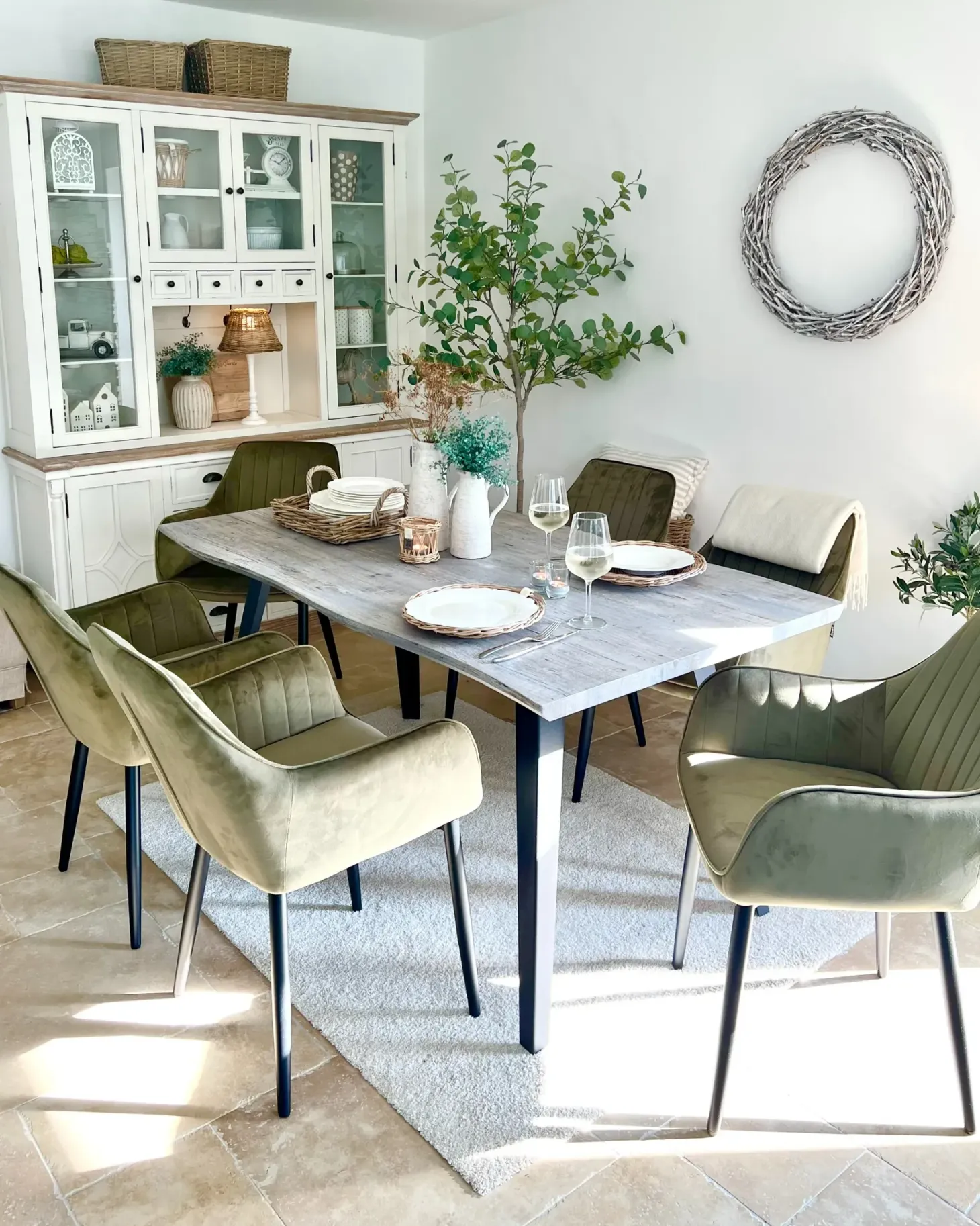 Sæt med 2 spisebordsstole WELLSTON Velour Olivengrøn