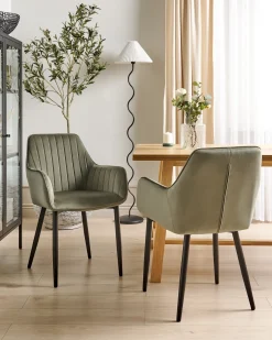 Sæt med 2 spisebordsstole WELLSTON Velour Olivengrøn