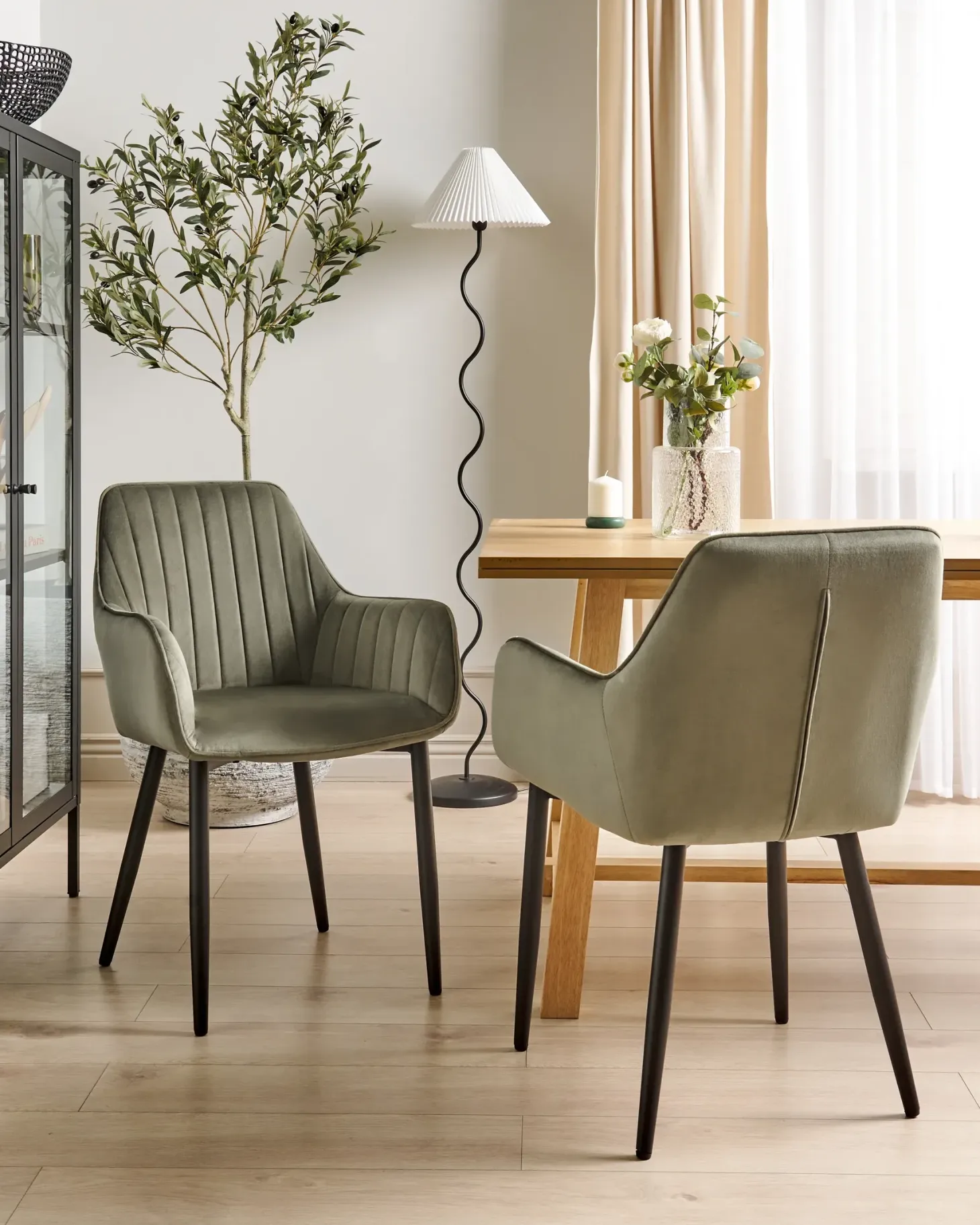 Sæt med 2 spisebordsstole WELLSTON Velour Olivengrøn