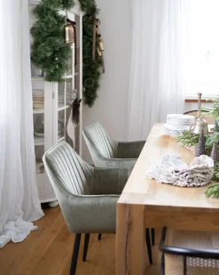 Sæt med 2 spisebordsstole WELLSTON Velour Olivengrøn