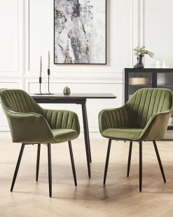 Sæt med 2 spisebordsstole WELLSTON Velour Olivengrøn
