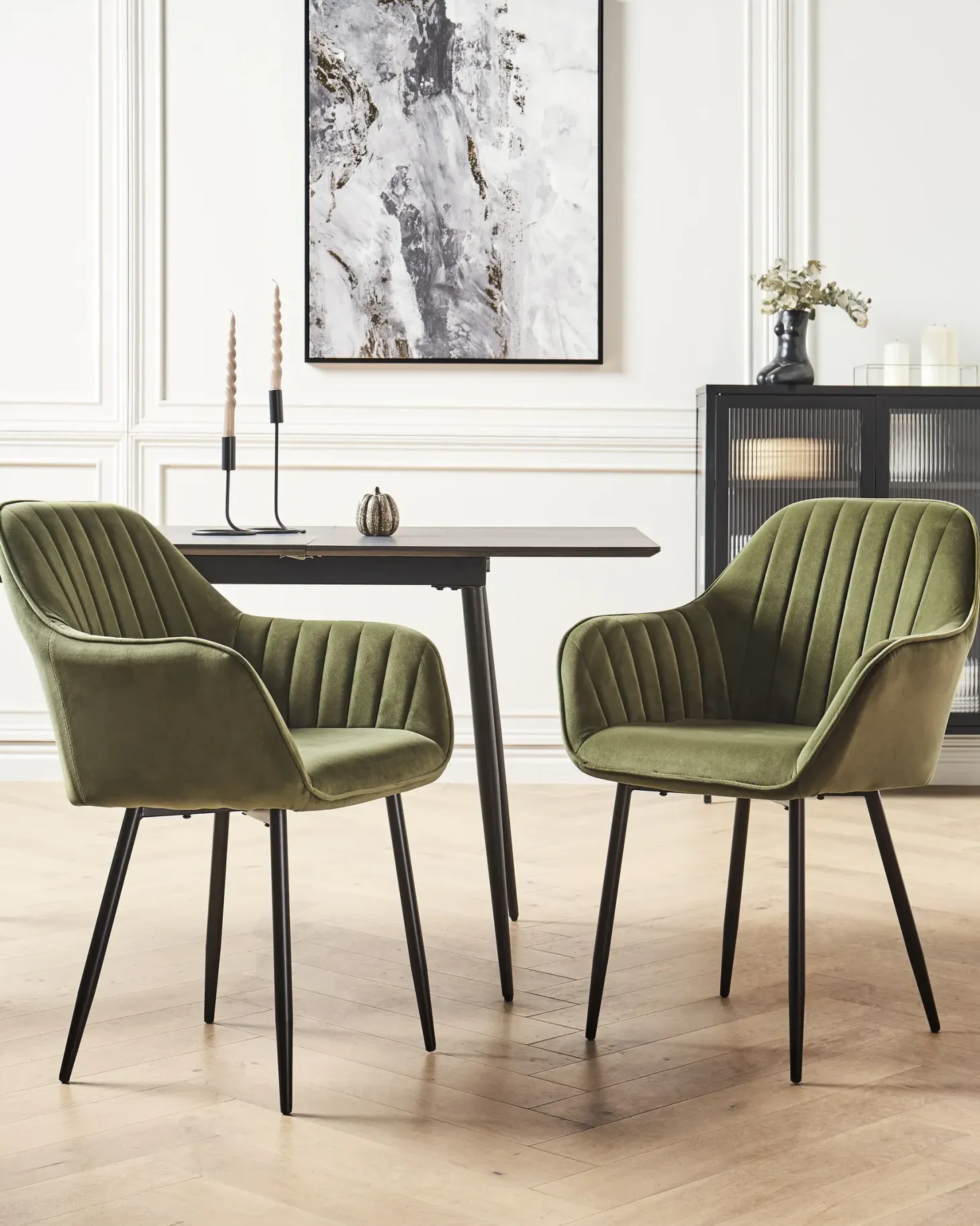 Sæt med 2 spisebordsstole WELLSTON Velour Olivengrøn