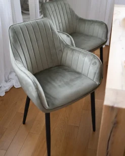 Sæt med 2 spisebordsstole WELLSTON Velour Olivengrøn