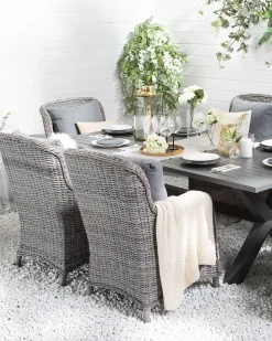 Sæt med 2 stole med puder CASCAIS PE-rattan Grå
