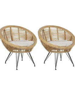 Sæt med 2 stole med puder MARATEA Rattan Naturlig