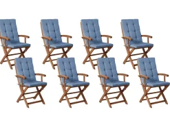 Sæt med 8 stole med puder MAUI PREMIUM Akacietræ Blå