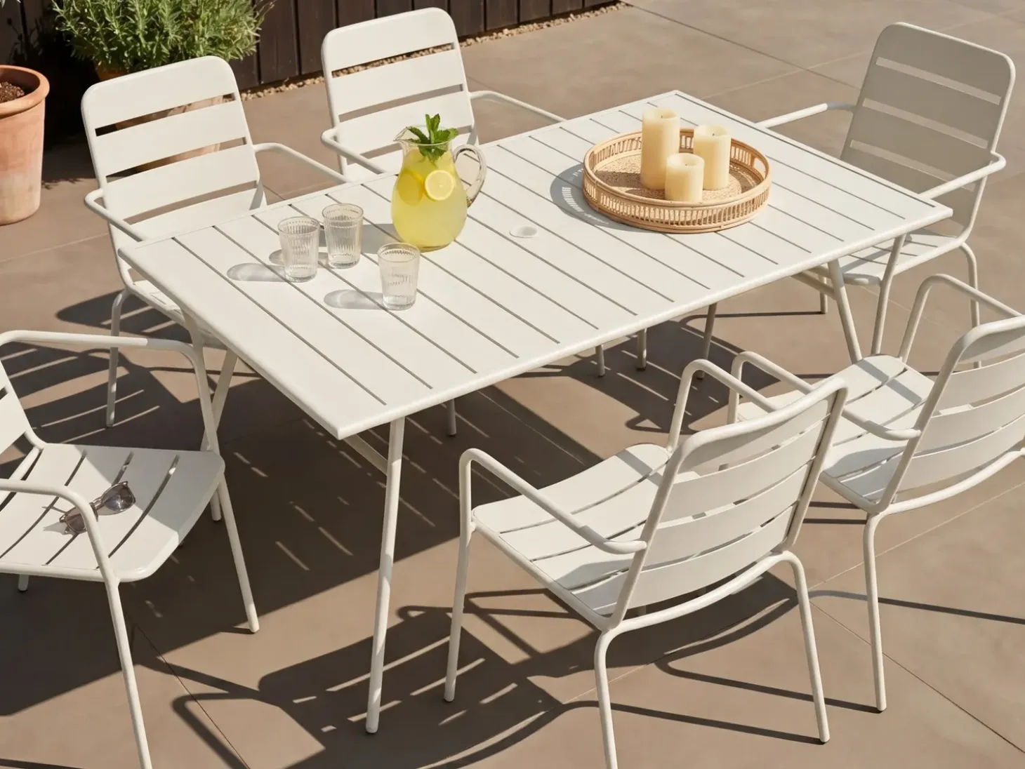 TERENZO 6 personers Havemøbelsæt Lys Beige Metal