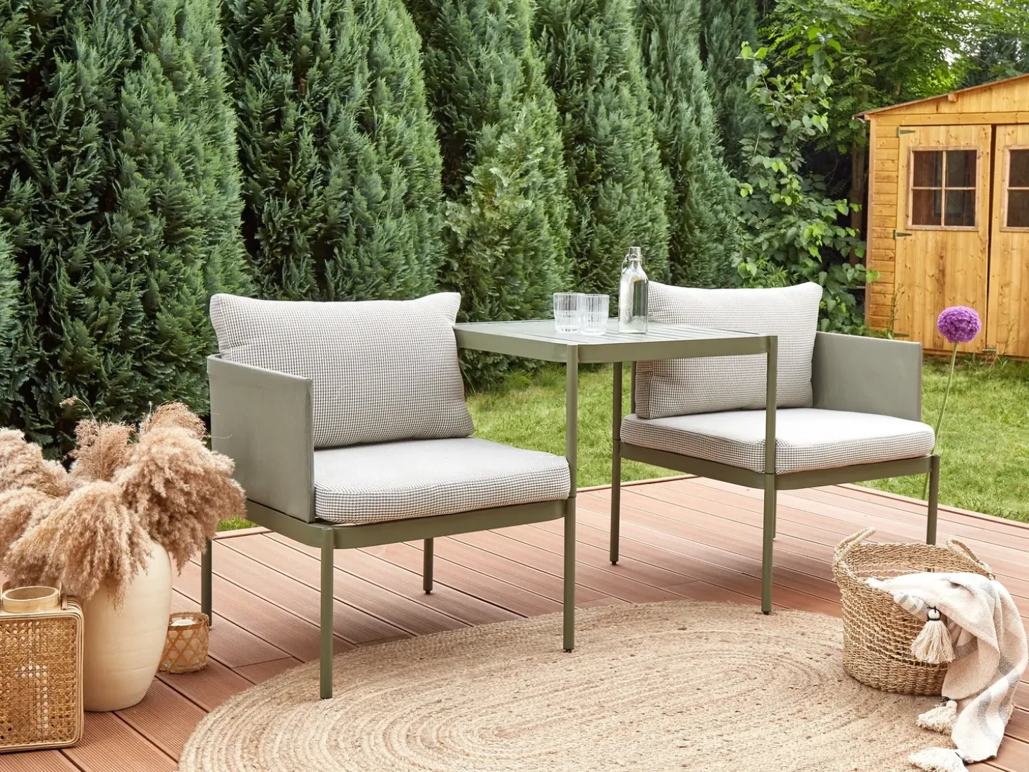 TERRACINA 2 personers Loungesæt med bord Olivengrøn Metal