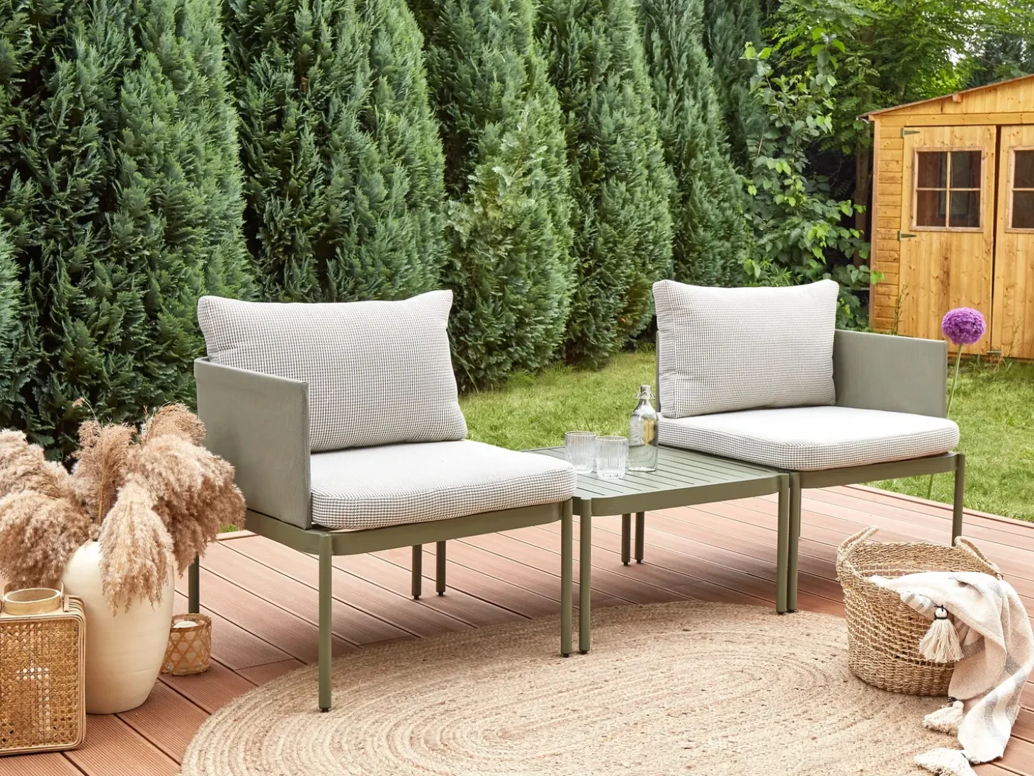 TERRACINA 2 personers Loungesæt med bord Olivengrøn Metal