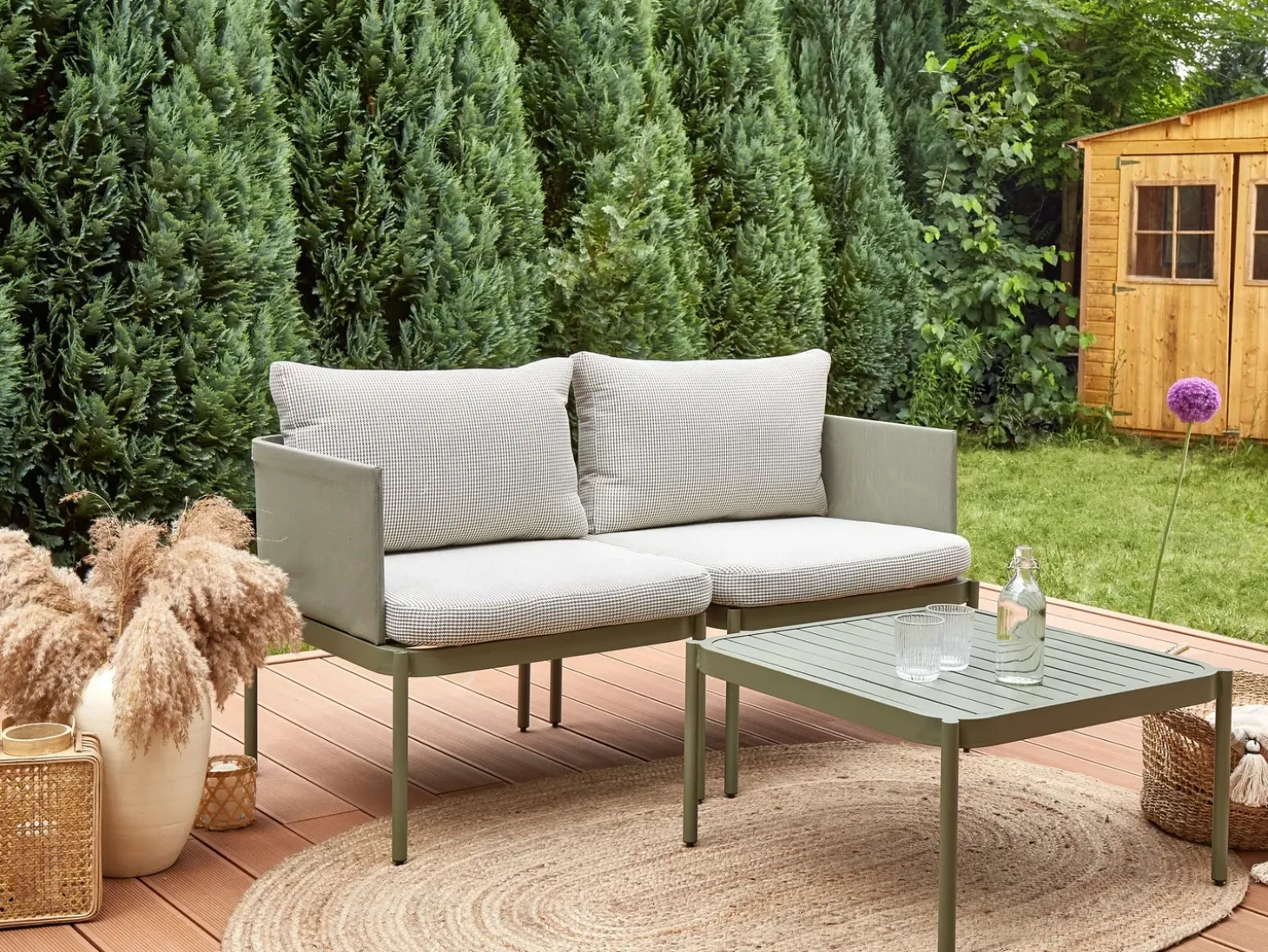 TERRACINA 2 personers Loungesæt med bord Olivengrøn Metal