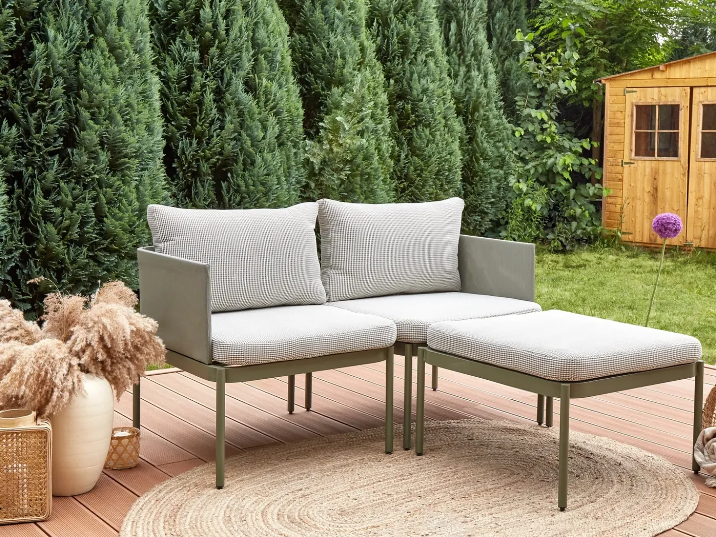 TERRACINA 2 personers Loungesæt med bord Olivengrøn Metal