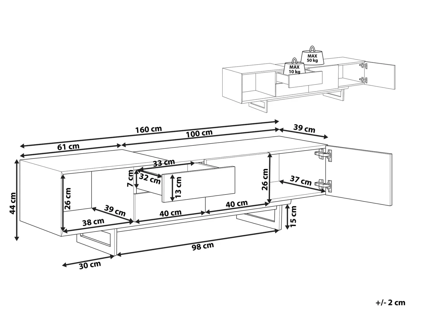 TV-bord FIORA Brun/sort