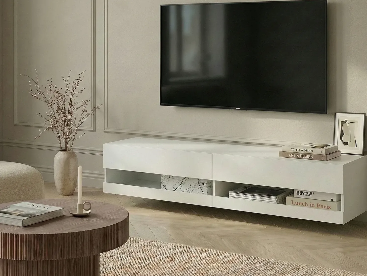 TV-bord med LED EDMONTON Hvid