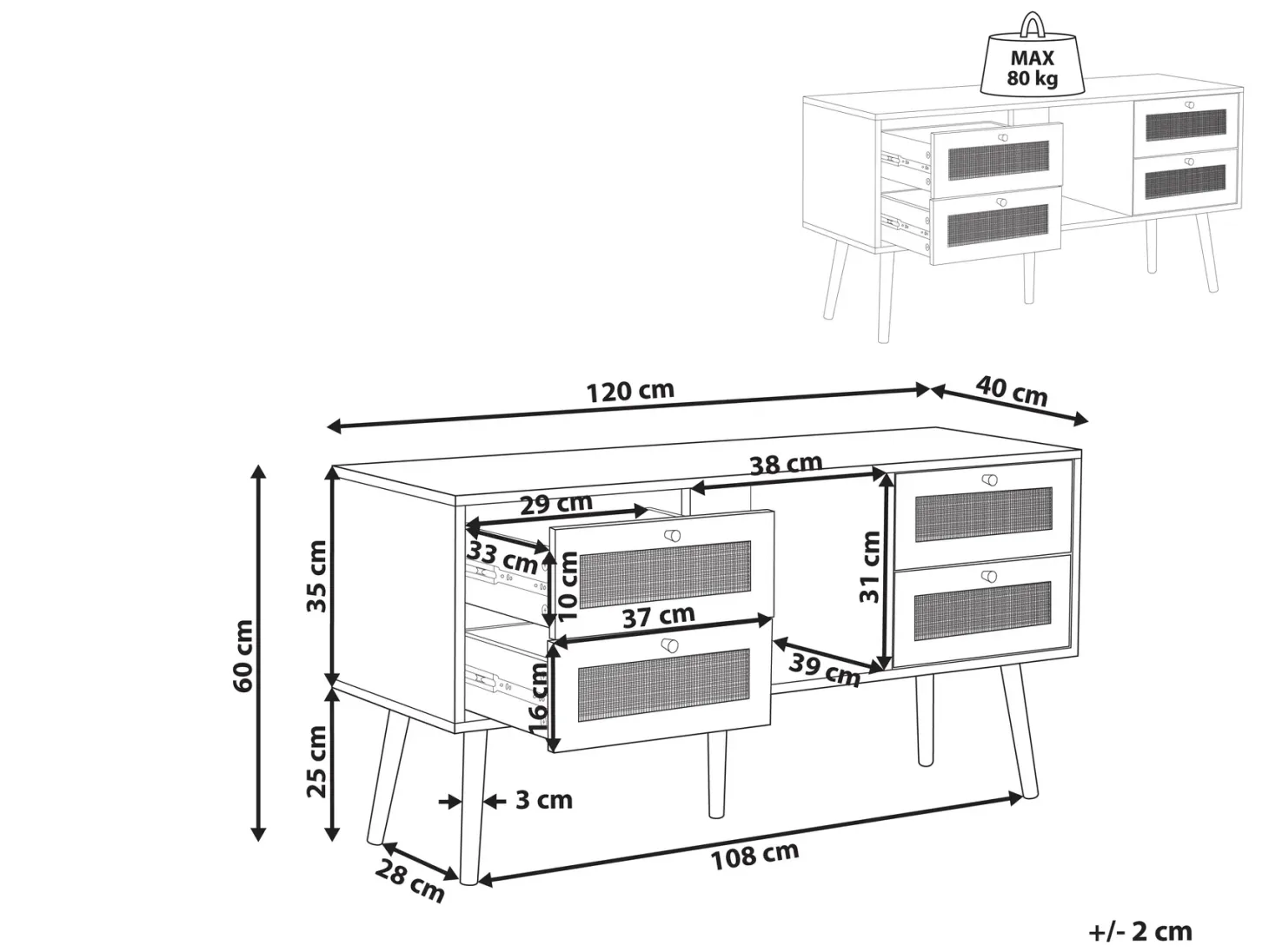 TV-bord PEROTE Rattan Lysebrun
