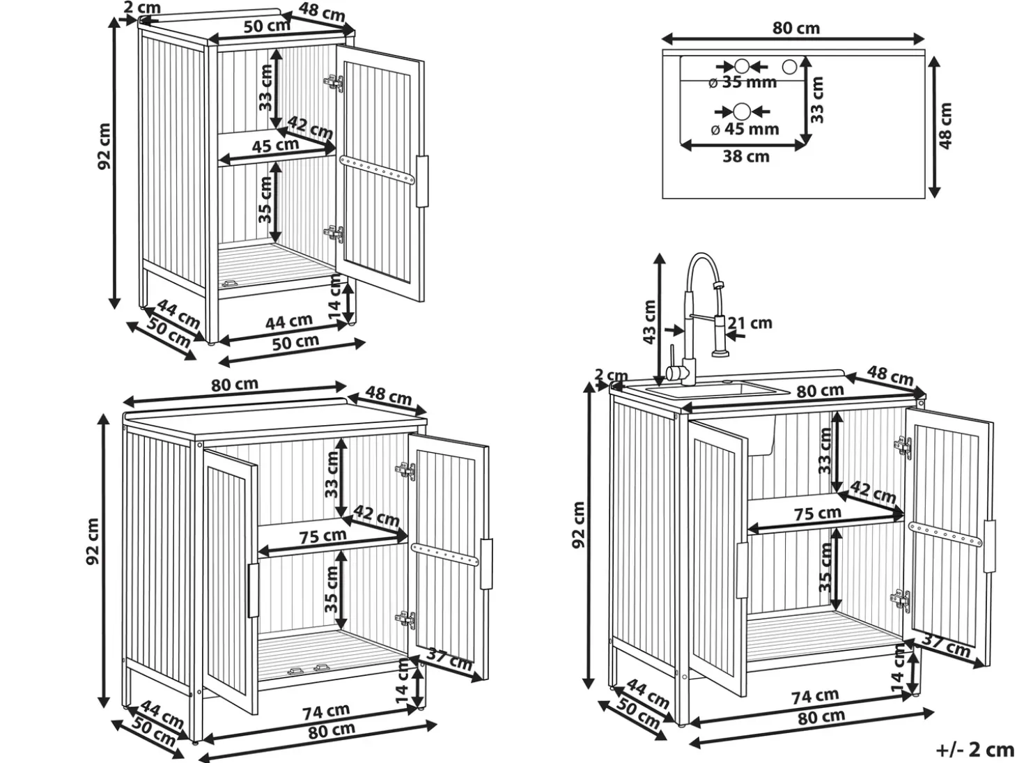 Udendørs køkkensæt i 3 dele med håndvask IVREA Brun/sort Certificeret akacietræ