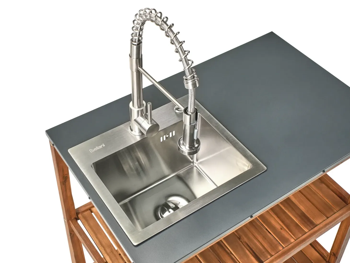 Udendørs køkkensæt i 3 dele med håndvask BRUCOLI Brun/ Sølv Akacietræ