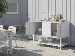 Udendørs køkkensæt i 2 dele med håndvask MAENZA Hvid Metal