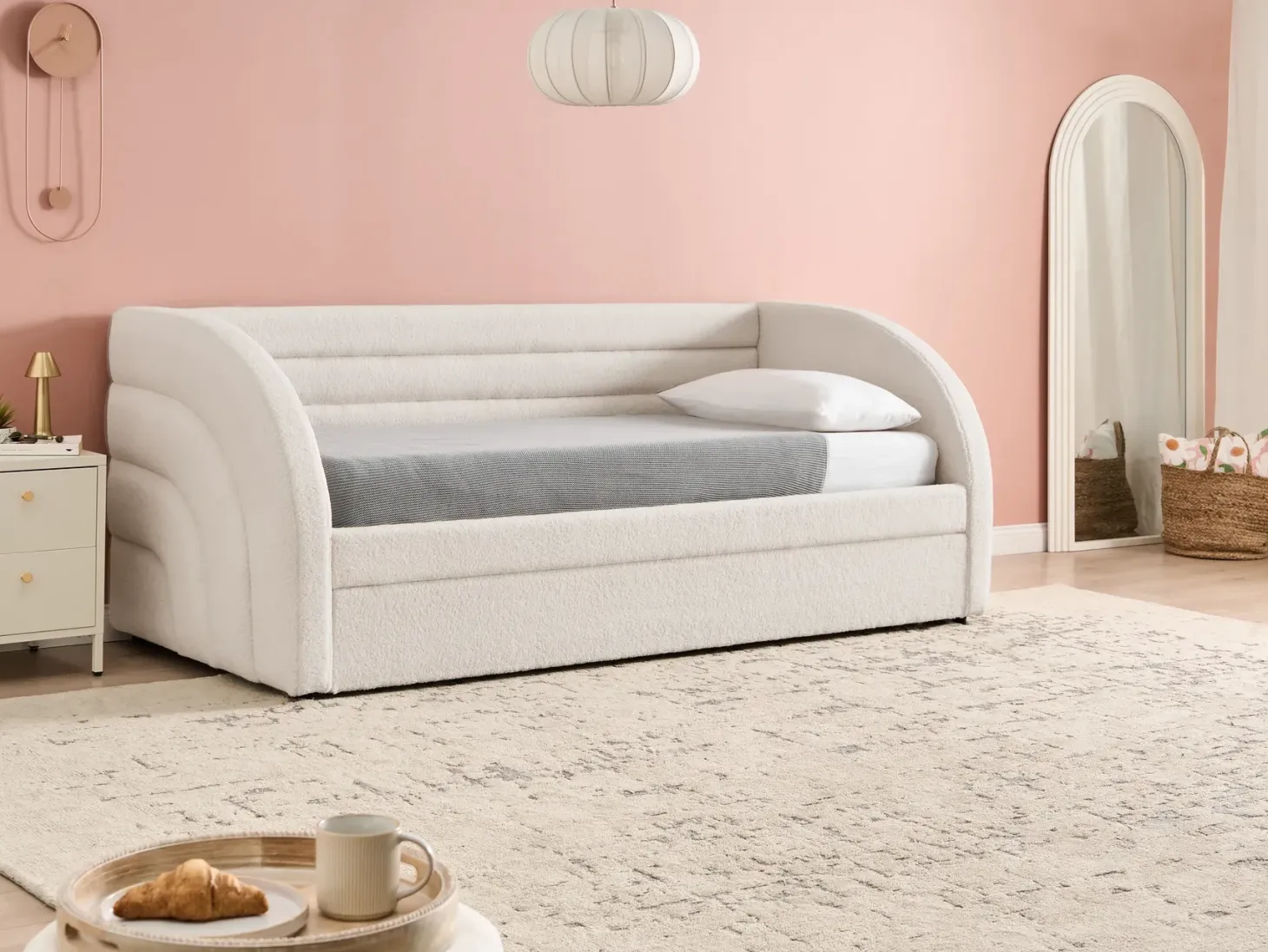 Udtræksseng Boucle ALBIAC 90 x 200 cm Hvid