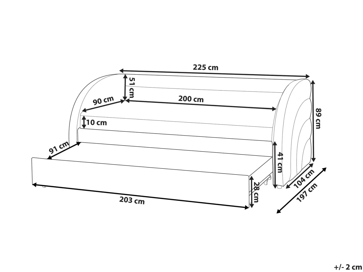 Udtræksseng Boucle ALBIAC 90 x 200 cm Hvid