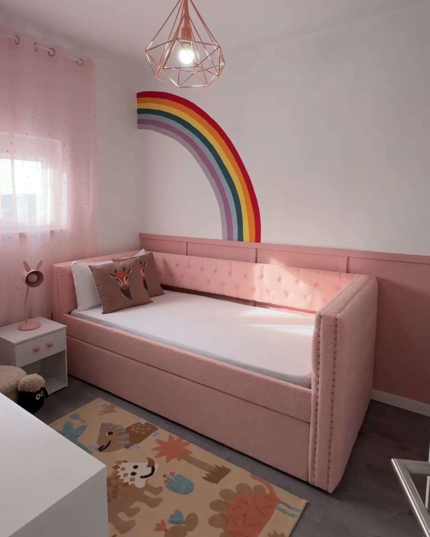 Udtræksseng Boucle GASSIN 90 x 200 cm Pastellrosa