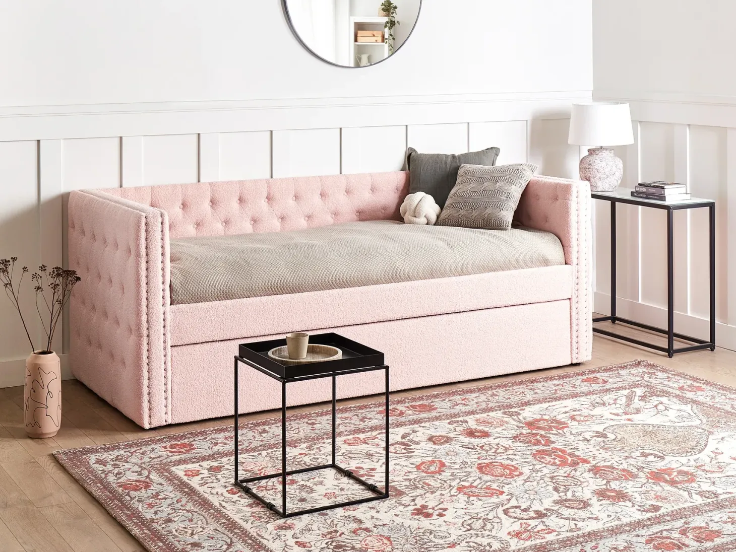 Udtræksseng Boucle GASSIN 90 x 200 cm Pastellrosa