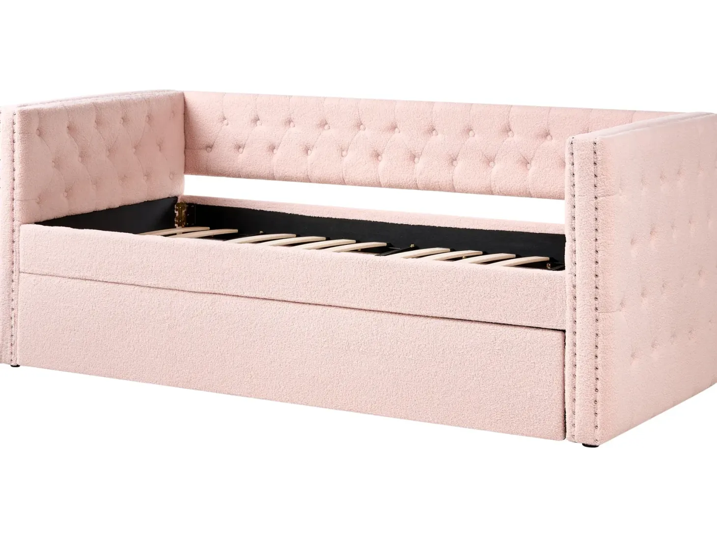 Udtræksseng Boucle GASSIN 90 x 200 cm Pastellrosa
